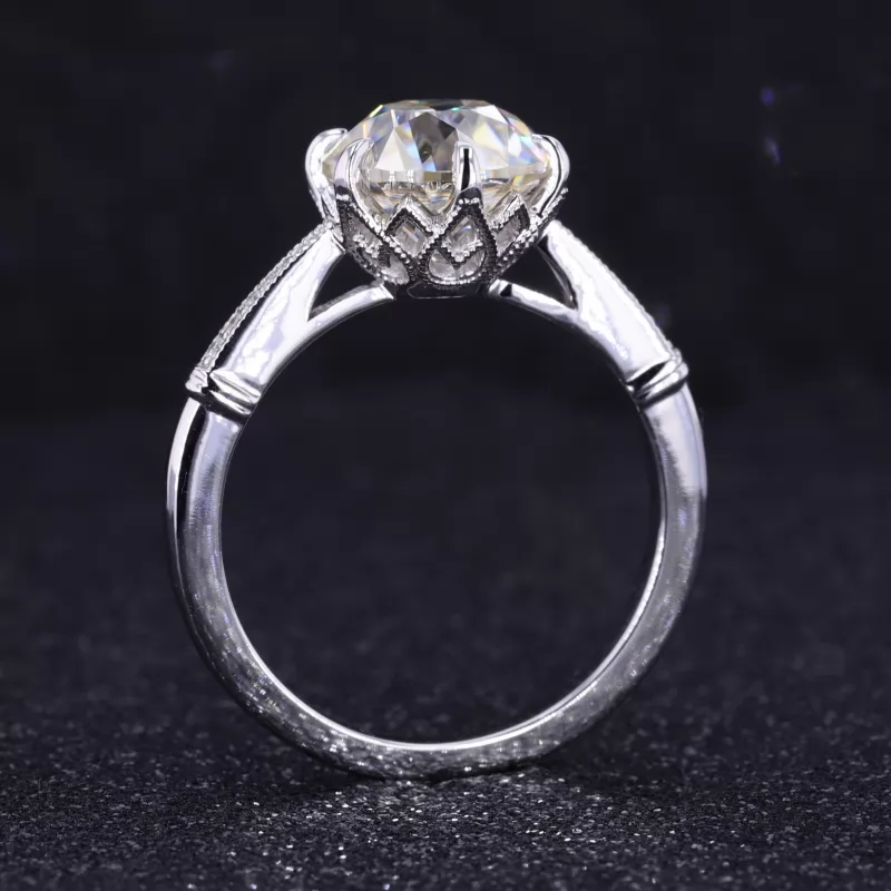 9.5mm Round Brilliant Cut Moissanite 10K White Gold Channel Set Engagement Ring