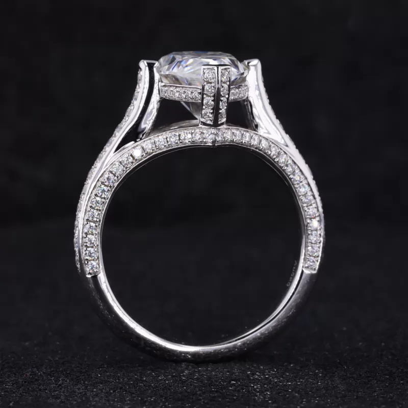 9×13mm Pear Cut Moissanite 14K White Gold Channel Set Engagement Ring