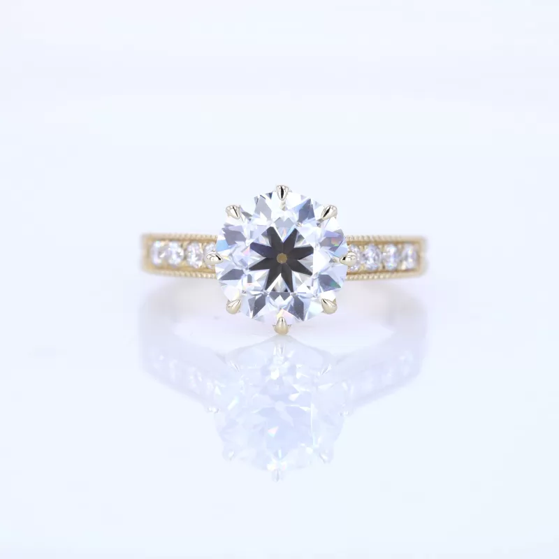 8.5mm Round Brilliant Cut Moissanite 10K Yellow Gold Channel Set Engagement Ring