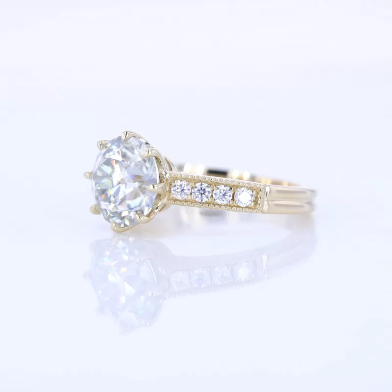 8.5mm Round Brilliant Cut Moissanite 10K Yellow Gold Channel Set Engagement Ring