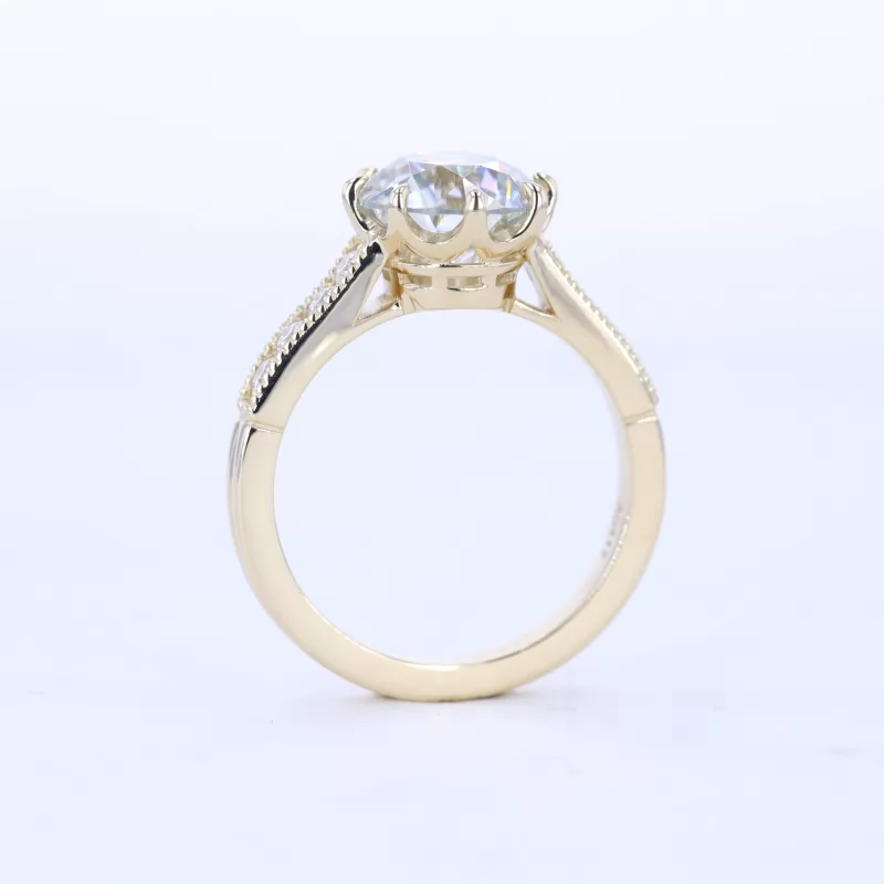 8.5mm Round Brilliant Cut Moissanite 10K Yellow Gold Channel Set Engagement Ring