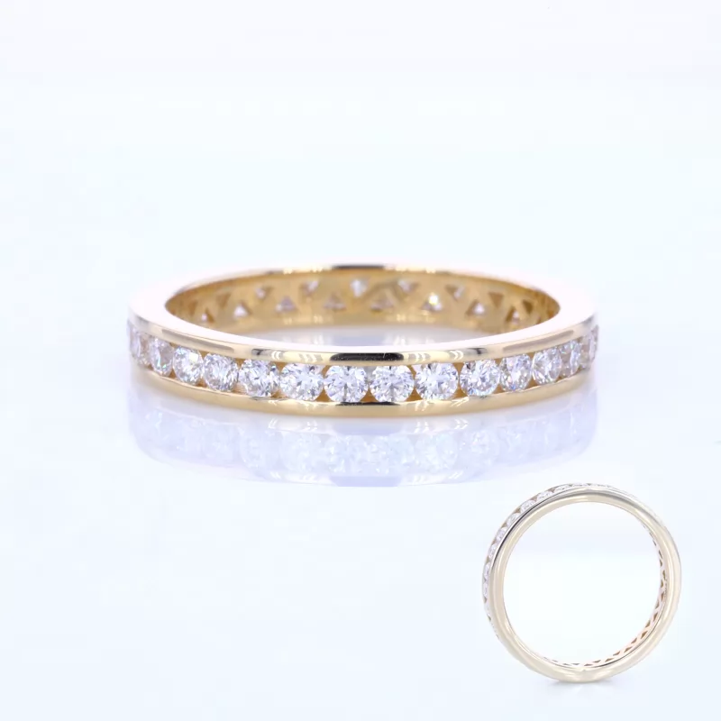 2mm Round Brilliant Cut Moissanite 10K Yellow Gold Diamond Eternity Ring