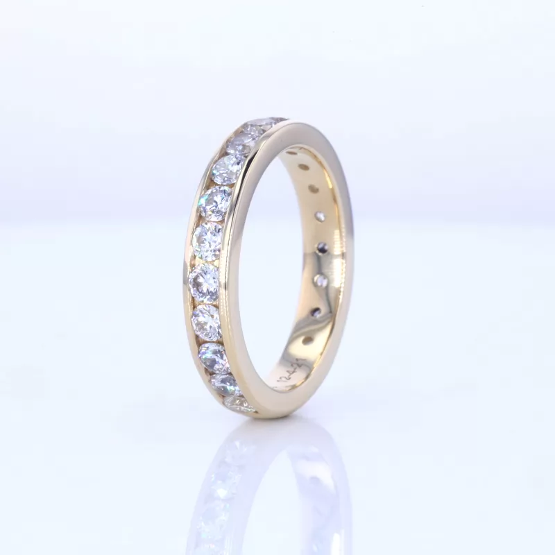 2.5mm Round Brilliant Cut Moissanite 14K Yellow Gold Diamond Eternity Ring