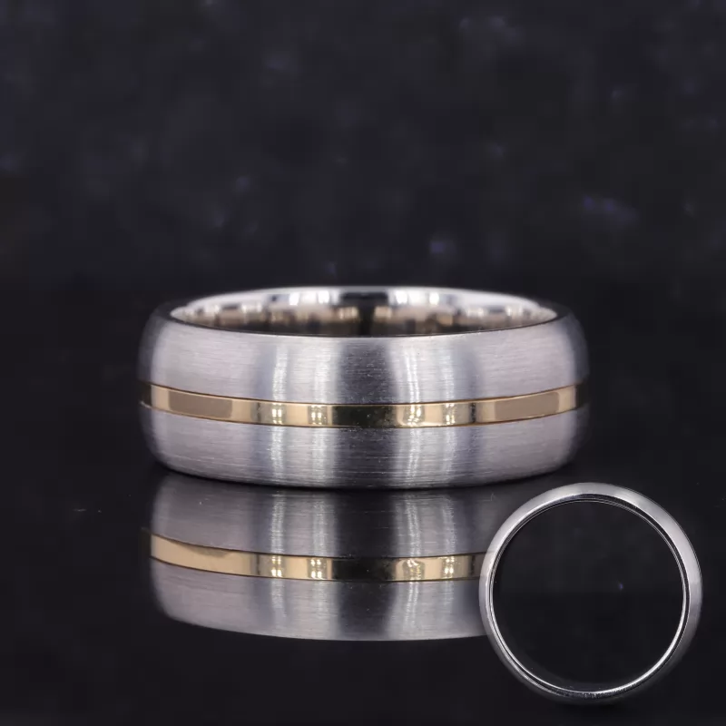 PT950 And 14K Yellow Gold Satin Finish Stripe Ring