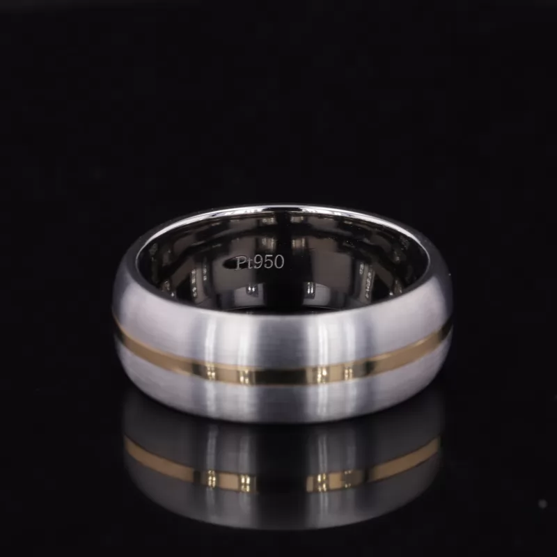 PT950 And 14K Yellow Gold Satin Finish Stripe Ring