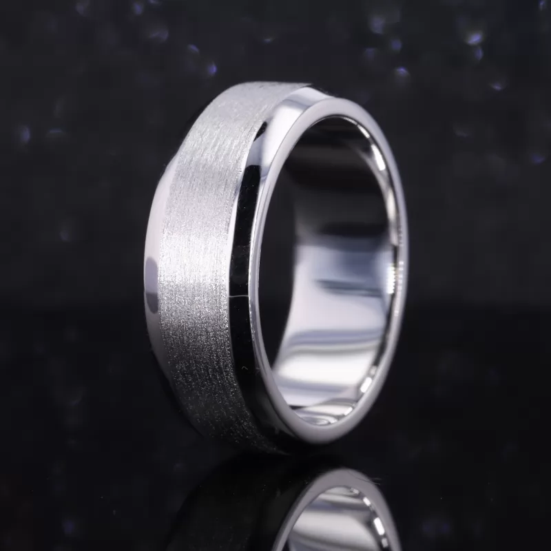 S925 Sterling Silver Satin Finish Center With Beveled Edge Comfort Fit Ring
