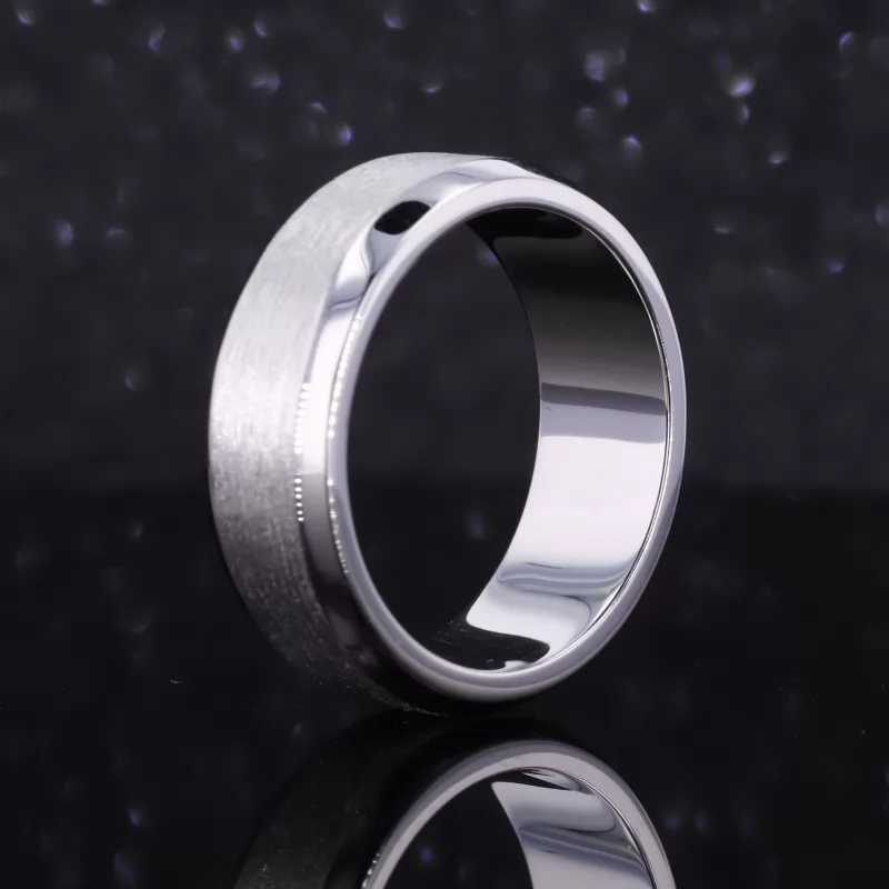 S925 Sterling Silver Satin Finish Center With Beveled Edge Comfort Fit Ring