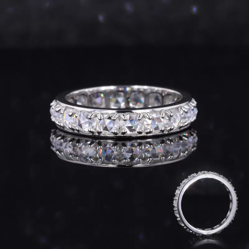 3mm Round Shape Single Rose Cut Moissanite PT950 Diamond Eternity Ring