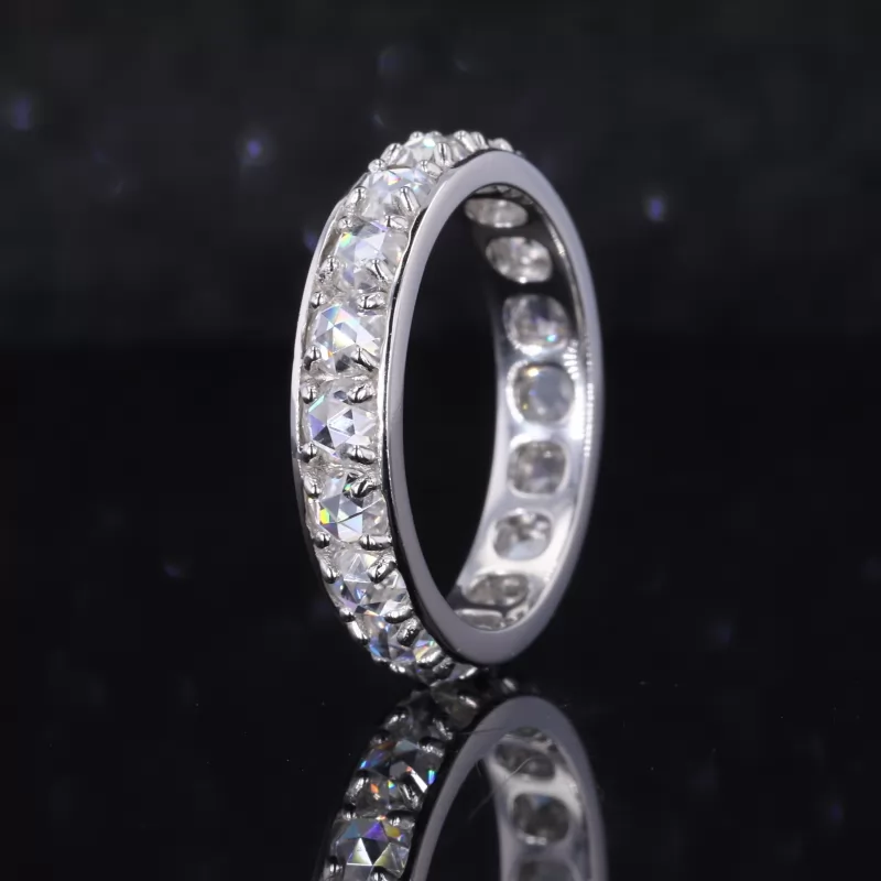 3mm Round Shape Single Rose Cut Moissanite PT950 Diamond Eternity Ring