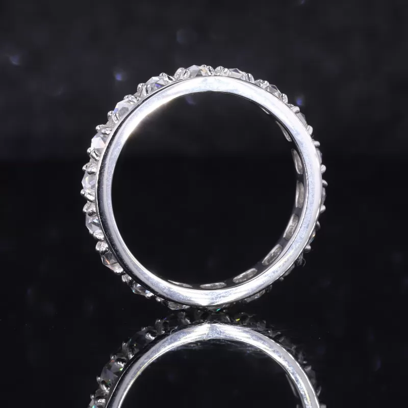 3mm Round Shape Single Rose Cut Moissanite PT950 Diamond Eternity Ring