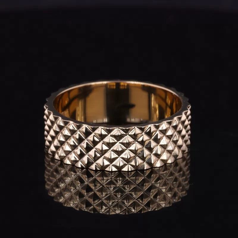 14K Yellow Gold Checker Design Band Ring