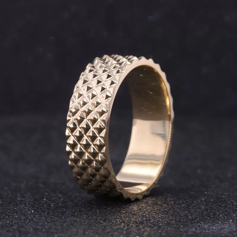 14K Yellow Gold Checker Design Band Ring