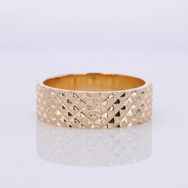 14K Yellow Gold Checker Design Band Ring