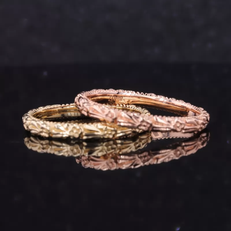 14K Yellow Gold And 10K Rose Gold Vintage Script Ring Set