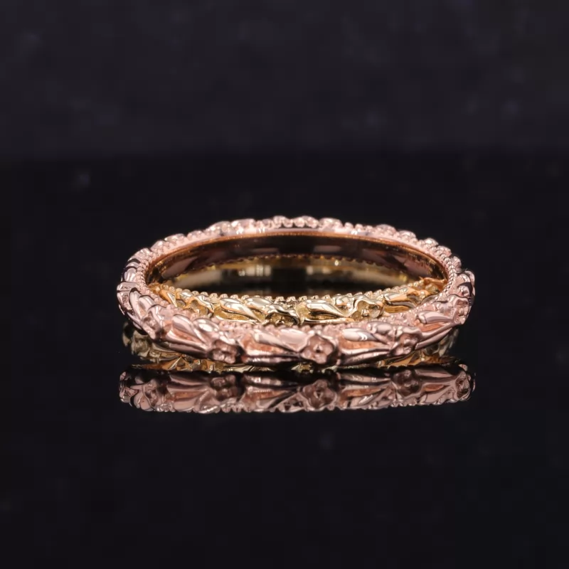 14K Yellow Gold And 10K Rose Gold Vintage Script Ring Set