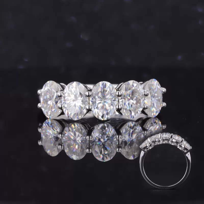 5×7mm Oval Cut Moissanite 14K White Gold Five Stone Diamond Ring