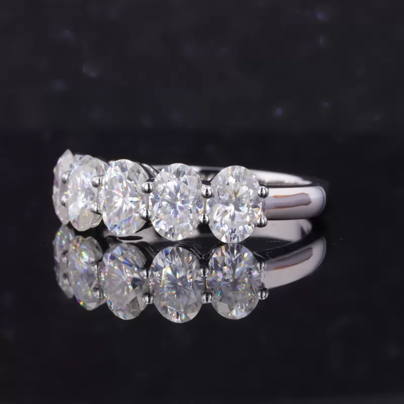 5×7mm Oval Cut Moissanite 14K White Gold Five Stone Diamond Ring