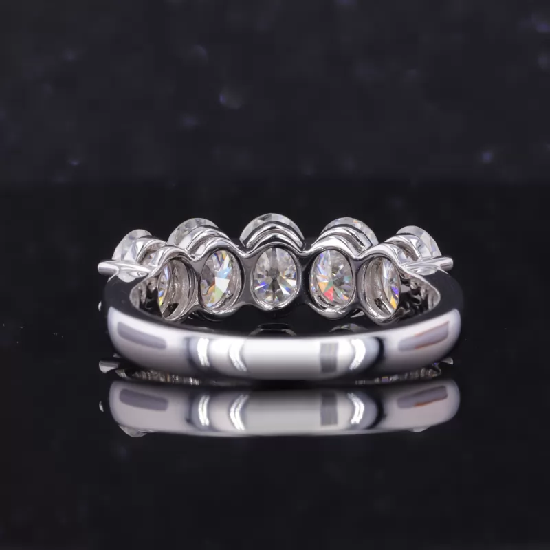 5×7mm Oval Cut Moissanite 14K White Gold Five Stone Diamond Ring