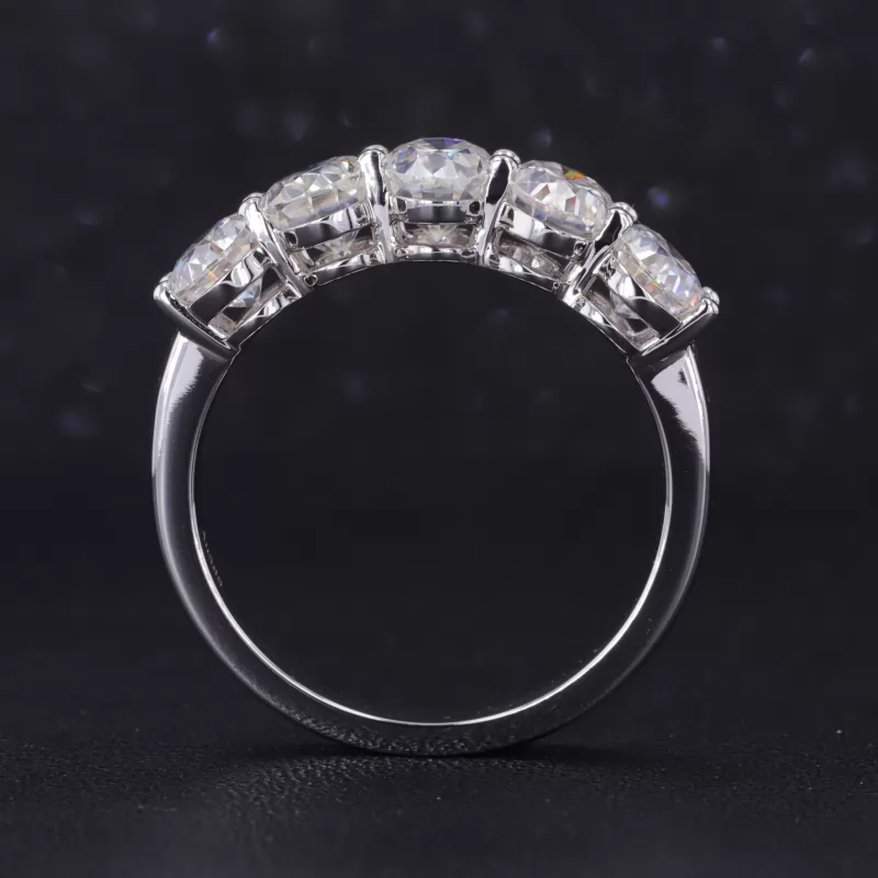 5×7mm Oval Cut Moissanite 14K White Gold Five Stone Diamond Ring