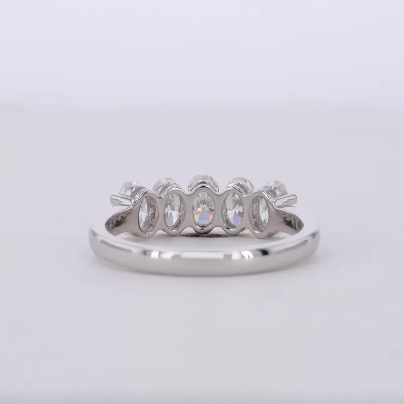 3×5mm Oval Cut Moissanite PT950 Five Stone Diamond Ring