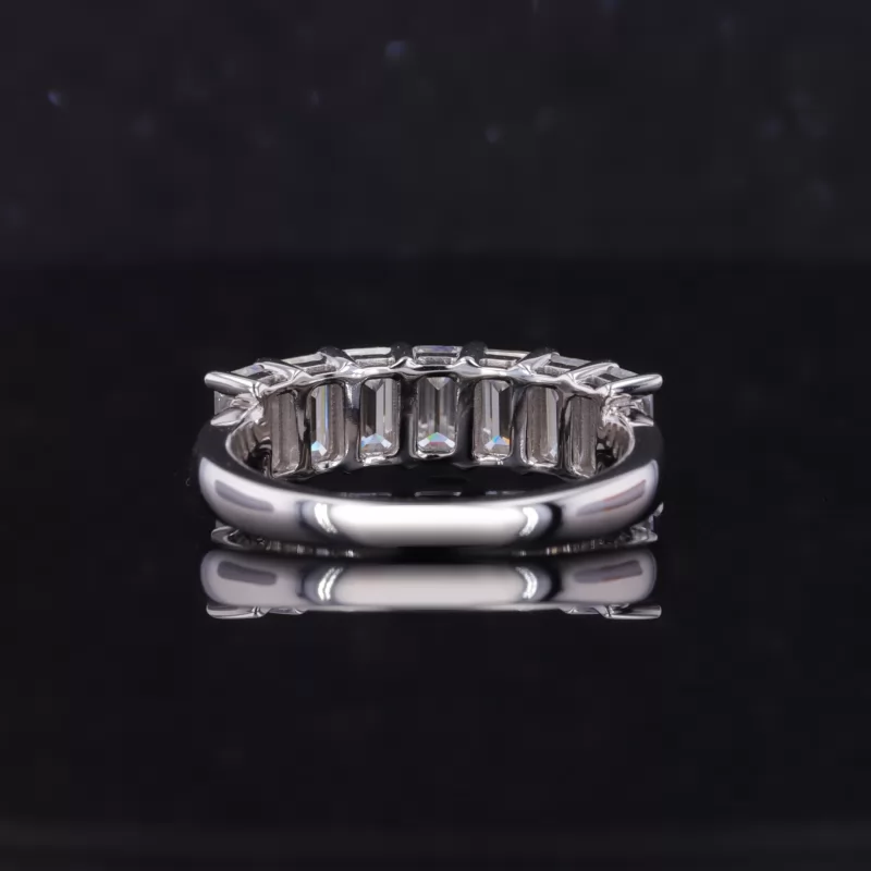 3×5mm Octagon Emerald Cut Moissanite 10K White Gold Seven Stone Diamond Ring