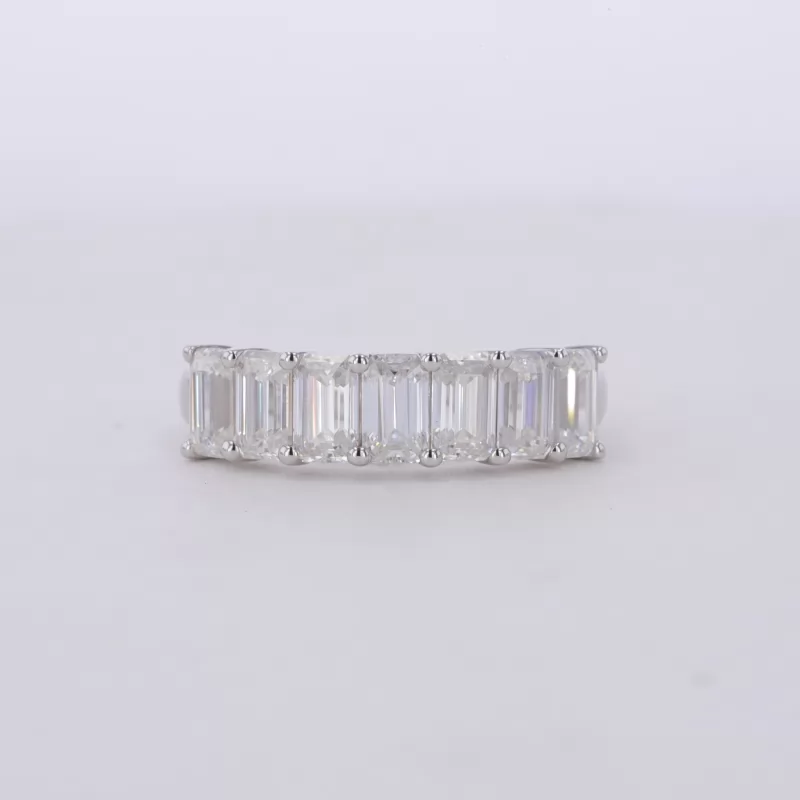 3×5mm Octagon Emerald Cut Moissanite 10K White Gold Seven Stone Diamond Ring