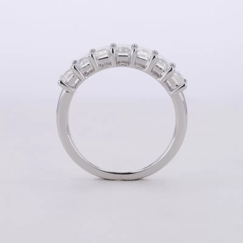 3×5mm Octagon Emerald Cut Moissanite 10K White Gold Seven Stone Diamond Ring