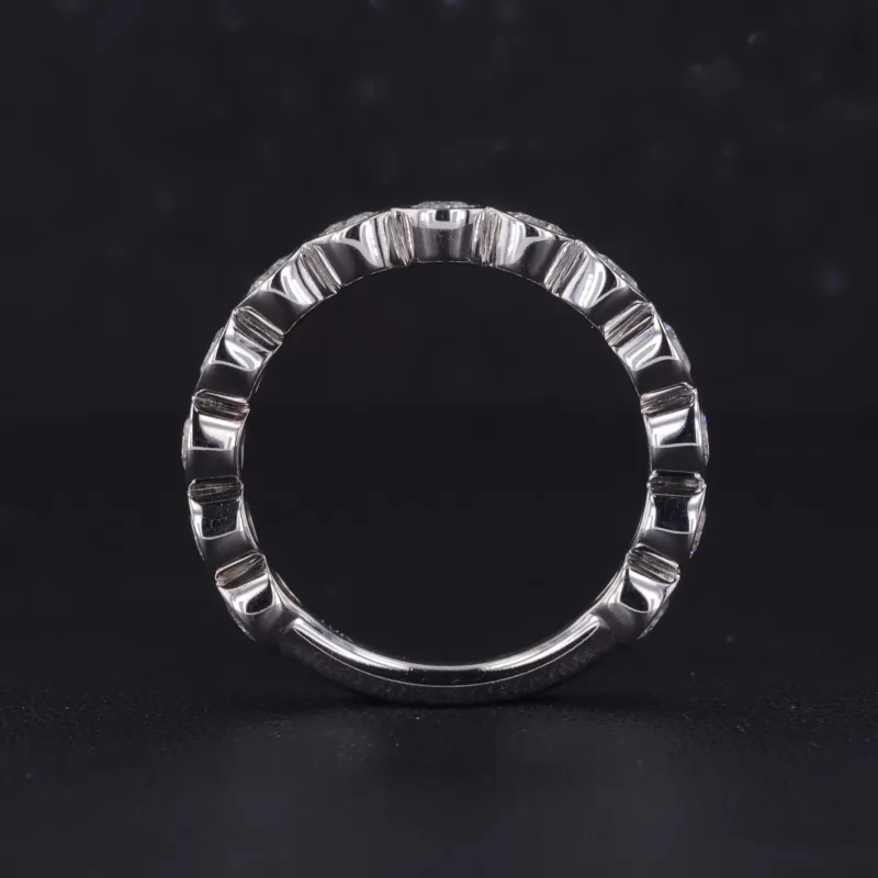 3mm Round Brilliant Cut Moissanite Bezel Set 10K White Gold Thirteen Stone Diamond Ring