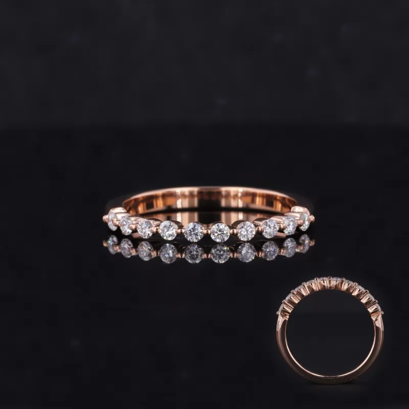 1.8mm Round Brilliant Cut Moissanite 18K Rose Gold Ten Stone Diamond Ring