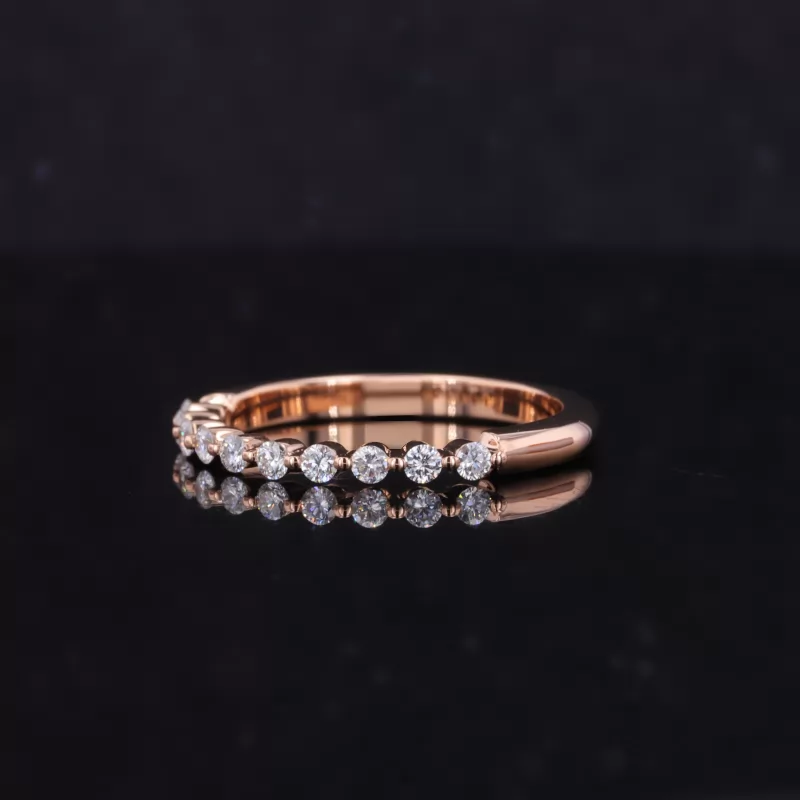 1.8mm Round Brilliant Cut Moissanite 18K Rose Gold Ten Stone Diamond Ring