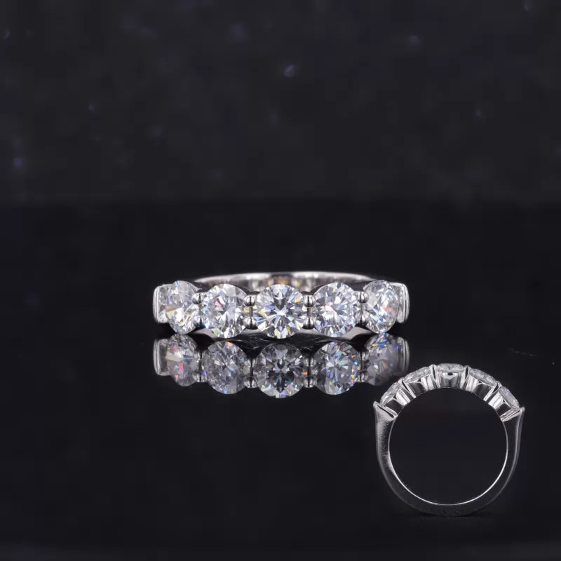 4mm Round Brilliant Cut Moissanite 10K White Gold Five Stone Diamond Ring