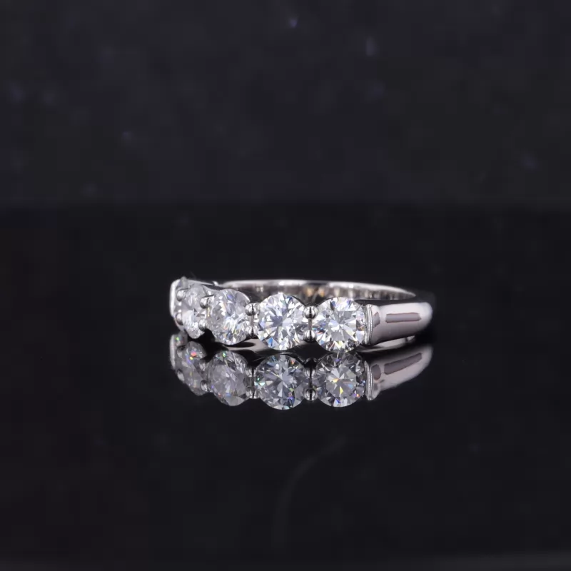 4mm Round Brilliant Cut Moissanite 10K White Gold Five Stone Diamond Ring