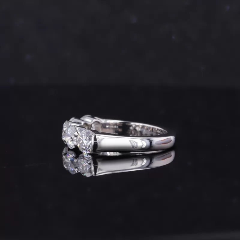 4mm Round Brilliant Cut Moissanite 10K White Gold Five Stone Diamond Ring