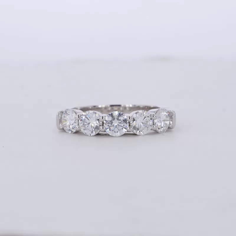 4mm Round Brilliant Cut Moissanite 10K White Gold Five Stone Diamond Ring