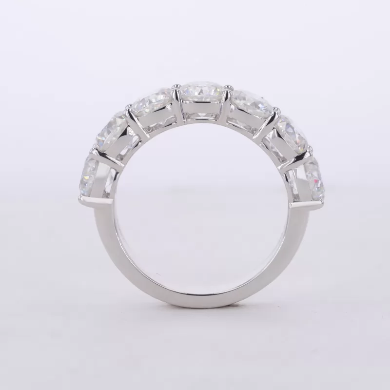 5×5mm Cushion Cut Moissanite 14K White Gold Seven Stone Diamond Ring