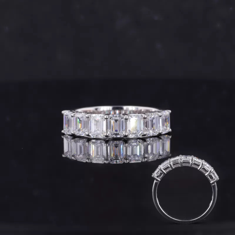 3×4mm Octagon Emerald Cut Moissanite 18K White Gold Seven Stone Diamond Ring
