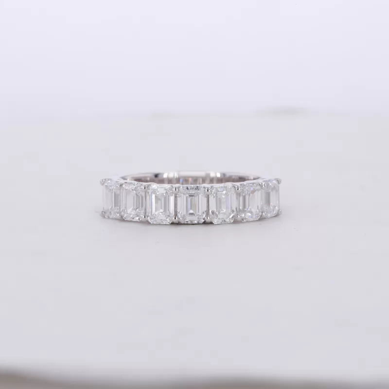 3×4mm Octagon Emerald Cut Moissanite 18K White Gold Seven Stone Diamond Ring