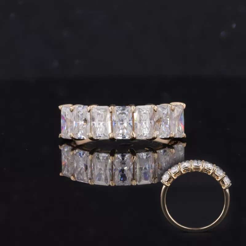 3×5mm Radiant Cut Moissanite 10K Yellow Gold Seven Stone Diamond Ring