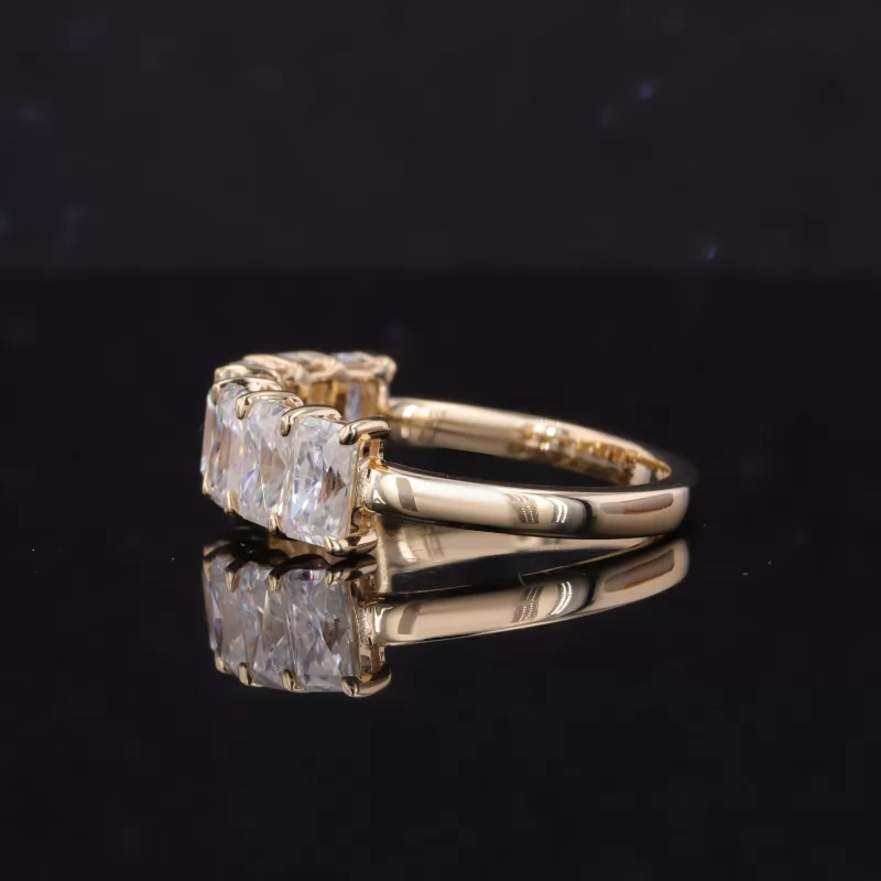 3×5mm Radiant Cut Moissanite 10K Yellow Gold Seven Stone Diamond Ring
