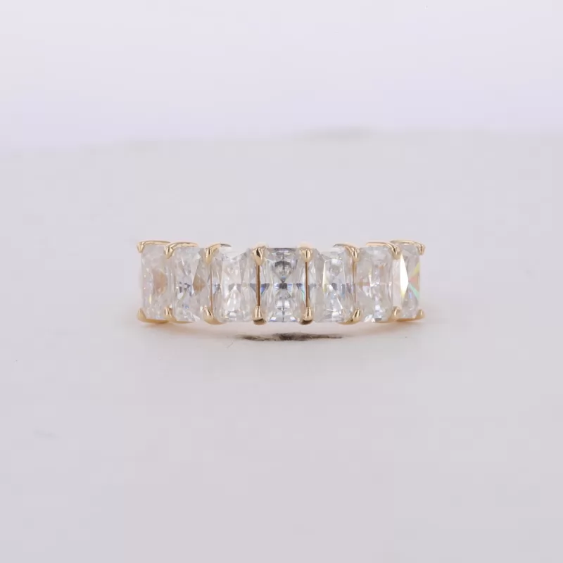 3×5mm Radiant Cut Moissanite 10K Yellow Gold Seven Stone Diamond Ring