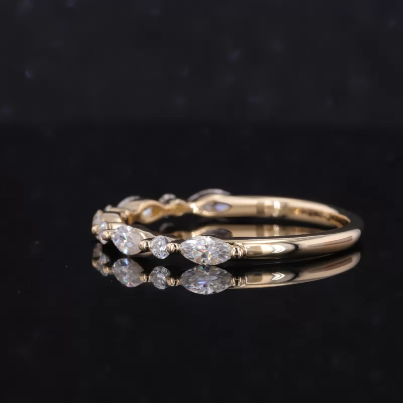 2.5×5mm Marquise Cut Moissanite & 2mm Round Brilliant Cut Moissanite 14K Yellow Gold Nine Stone Diamond Ring