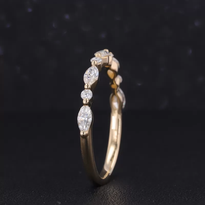 2.5×5mm Marquise Cut Moissanite & 2mm Round Brilliant Cut Moissanite 14K Yellow Gold Nine Stone Diamond Ring