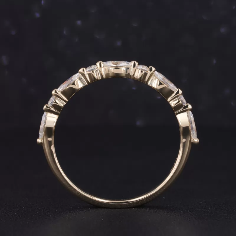 2.5×5mm Marquise Cut Moissanite & 2mm Round Brilliant Cut Moissanite 14K Yellow Gold Nine Stone Diamond Ring
