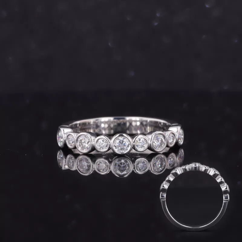 2mm & 2.7mm Round Brilliant Cut Moissanite Bezel Set PT950 Eleven Stone Diamond Ring