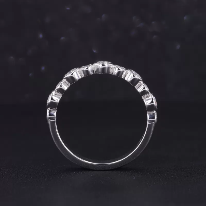 2mm & 2.7mm Round Brilliant Cut Moissanite Bezel Set PT950 Eleven Stone Diamond Ring