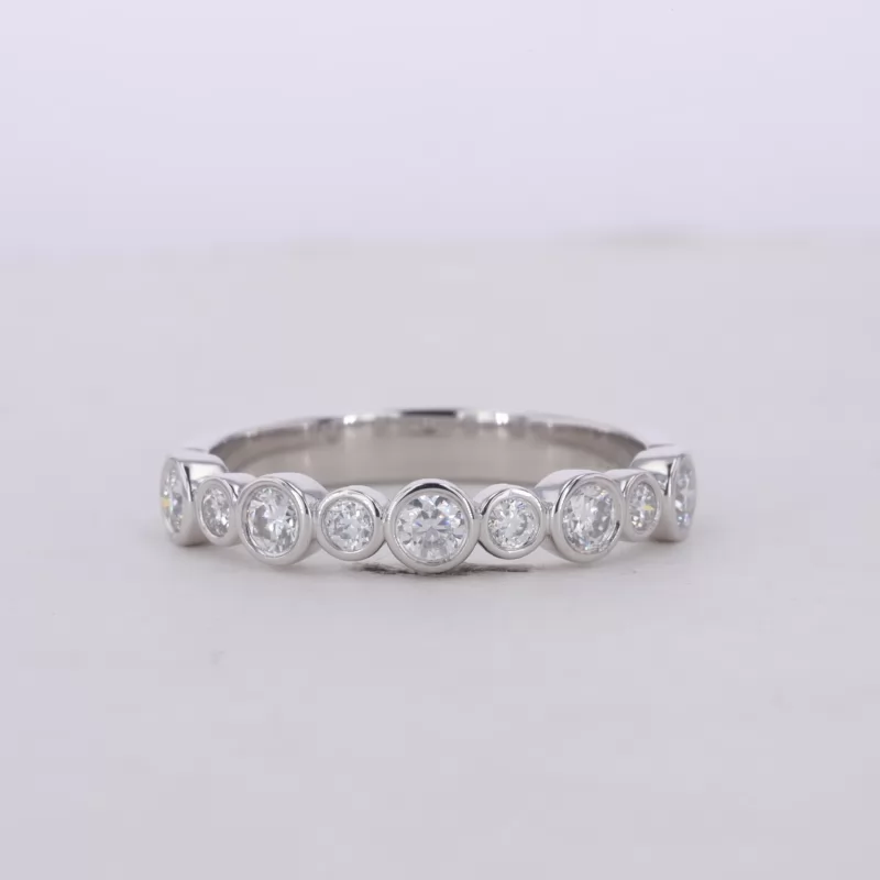 2mm & 2.7mm Round Brilliant Cut Moissanite Bezel Set PT950 Eleven Stone Diamond Ring