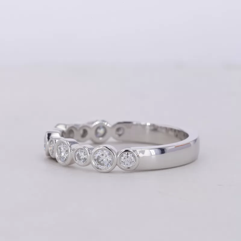 2mm & 2.7mm Round Brilliant Cut Moissanite Bezel Set PT950 Eleven Stone Diamond Ring