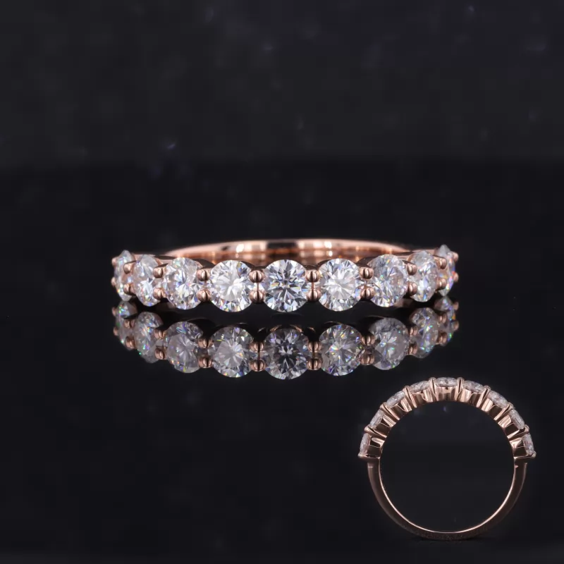3.5mm Round Brilliant Cut Moissanite 14K Rose Gold Nine Stone Diamond Ring