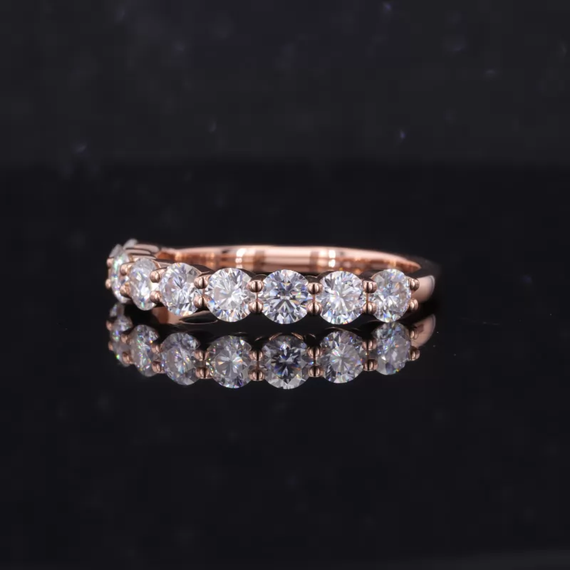 3.5mm Round Brilliant Cut Moissanite 14K Rose Gold Nine Stone Diamond Ring