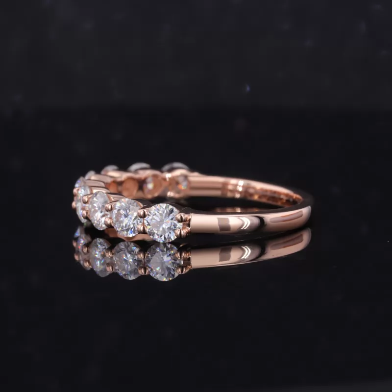 3.5mm Round Brilliant Cut Moissanite 14K Rose Gold Nine Stone Diamond Ring